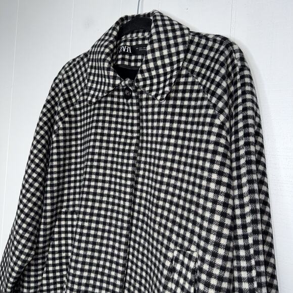 Zara Women’s Oversized Shacket Gingham Check Wool Blend Size Large - Picture 3 of 6